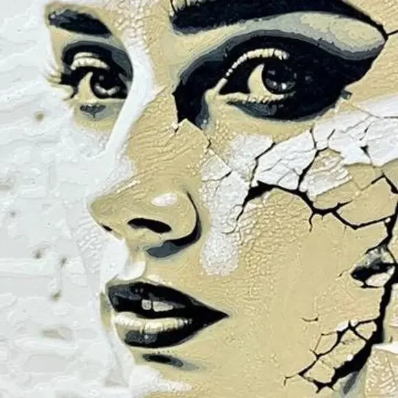 Woman in the Wall, Cracked Face Wall Art, Surreal Portrait Wall Decor - Picture 2 of 9